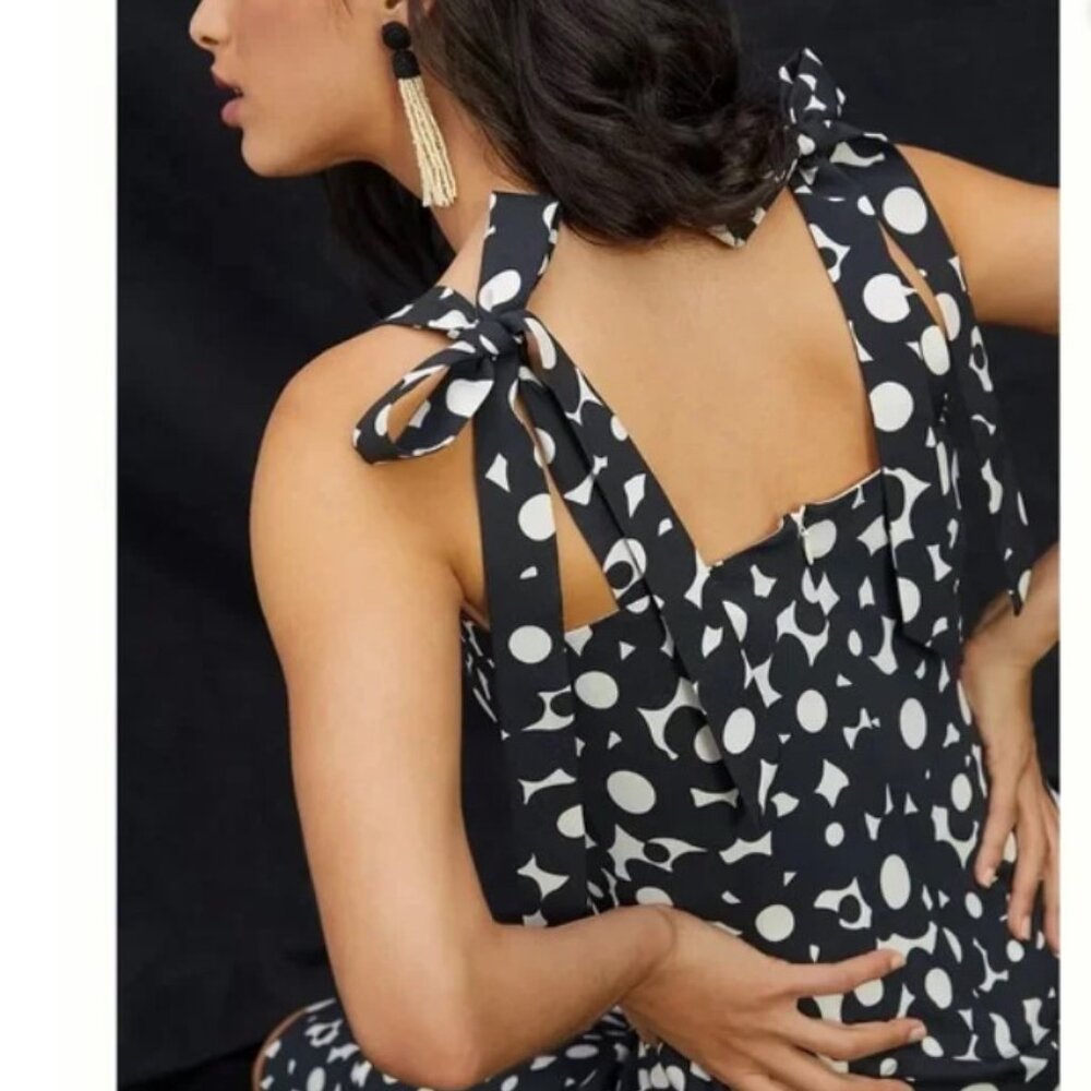 *NWT* Anthropologie HUTCH Flounced Shoulder-Tie Midi Dress Black/White Size S - Picture 3 of 15